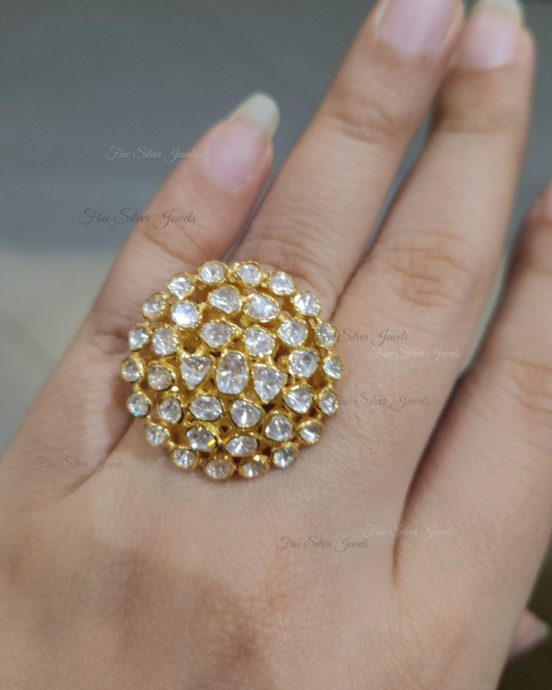 925 Silver Preet Polki Ring