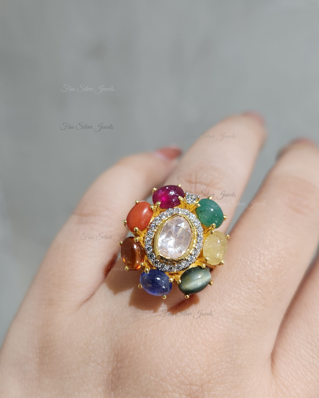 925 Silver Dhriti Navratan Ring