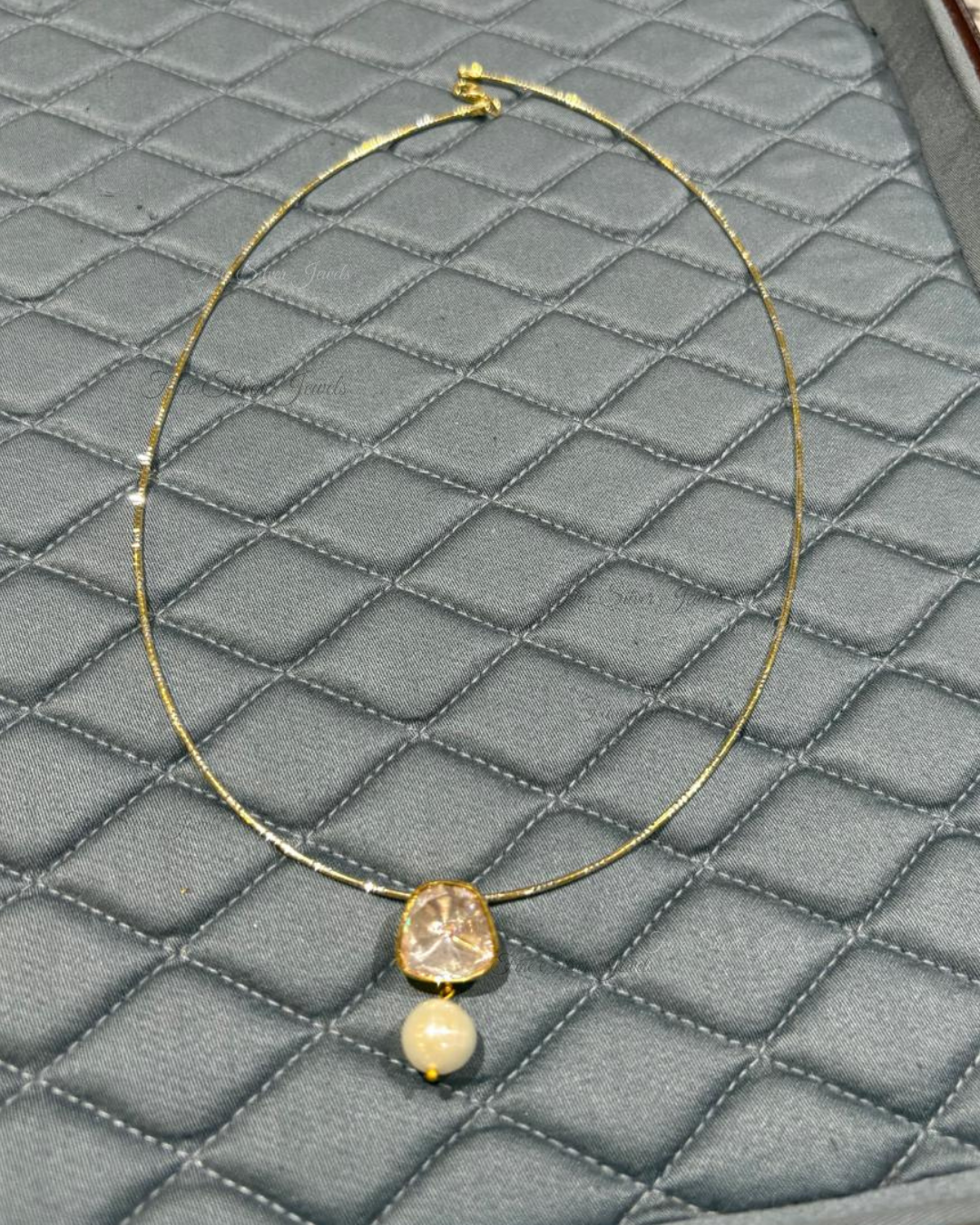 925 Silver Pearl Polki Pendant