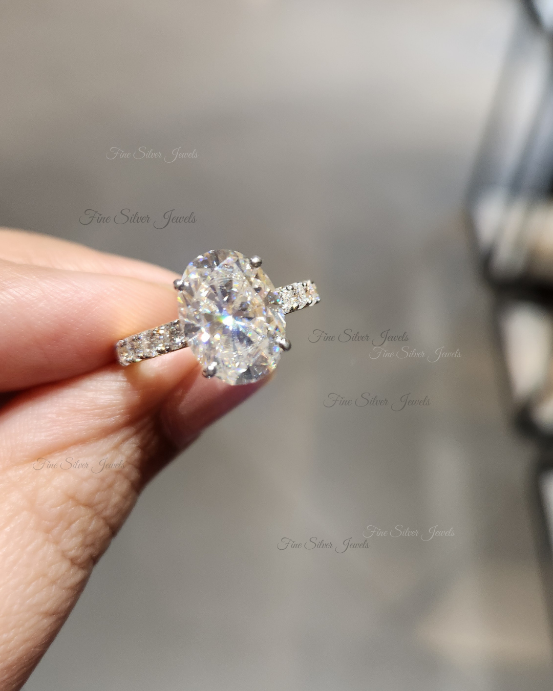 925 Silver Oval 5ct GRA Moissanite Ring