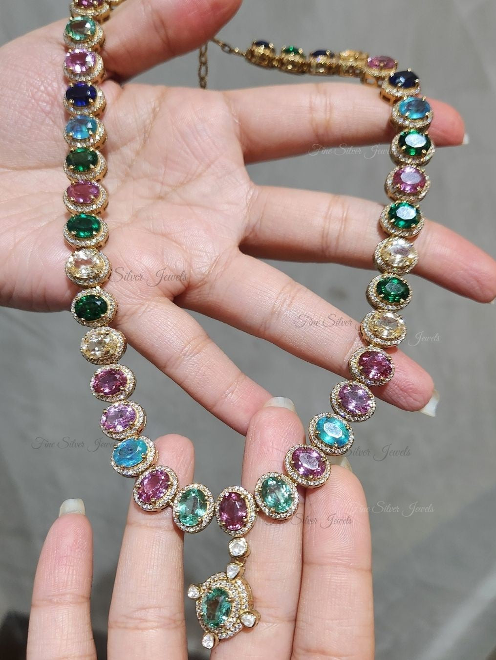 925 Silver Multi Tourmaline Necklace Set