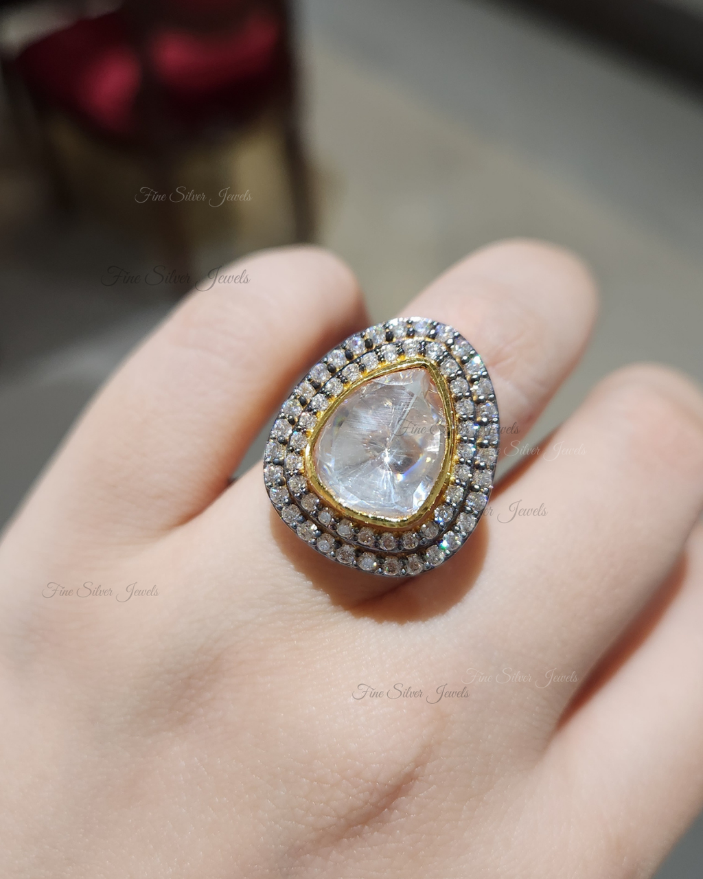 925 Silver Vaani Polki Ring