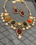 925 Silver Kasturi Navratan Necklace Set