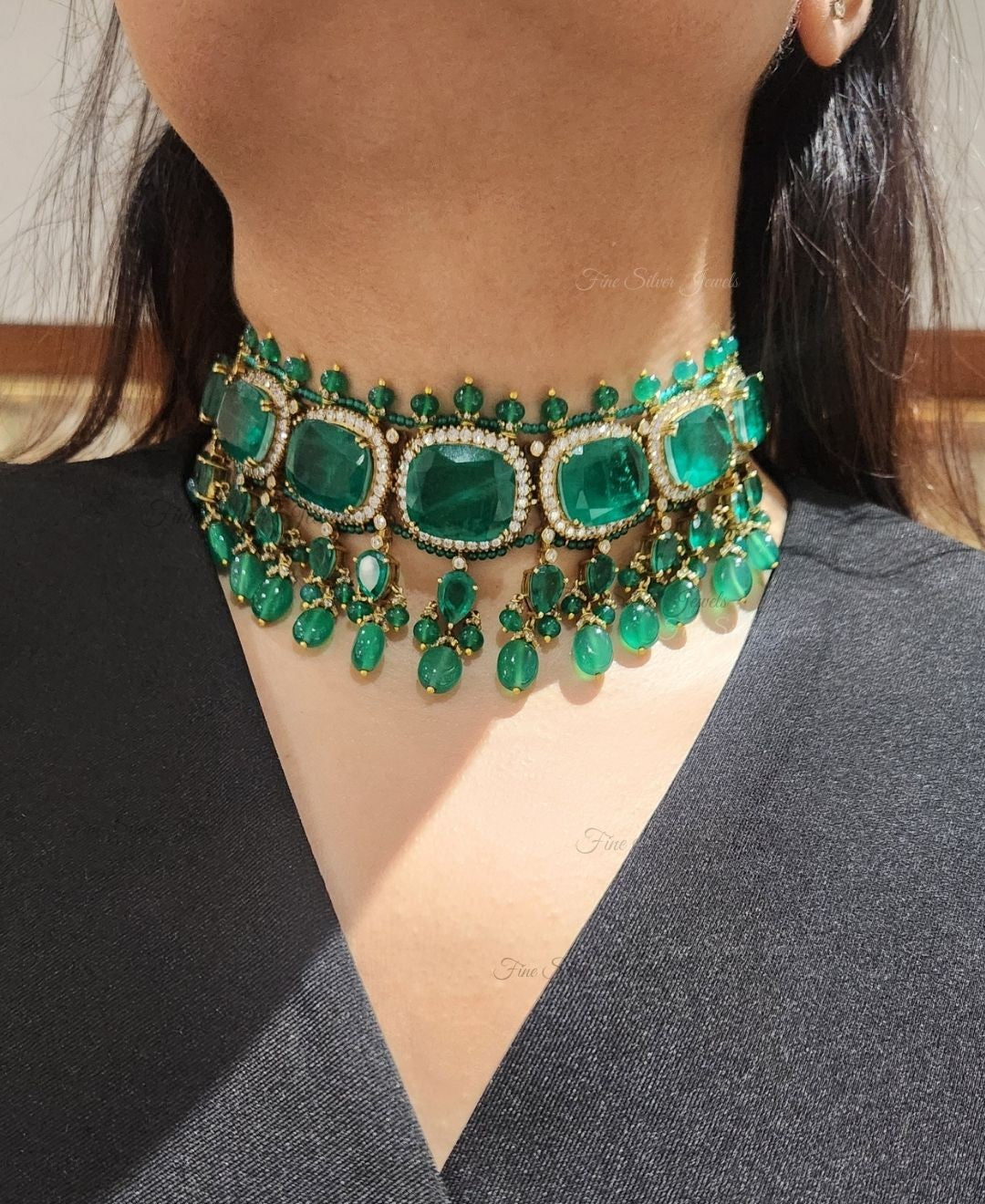 925 Silver Green Doublet Necklace