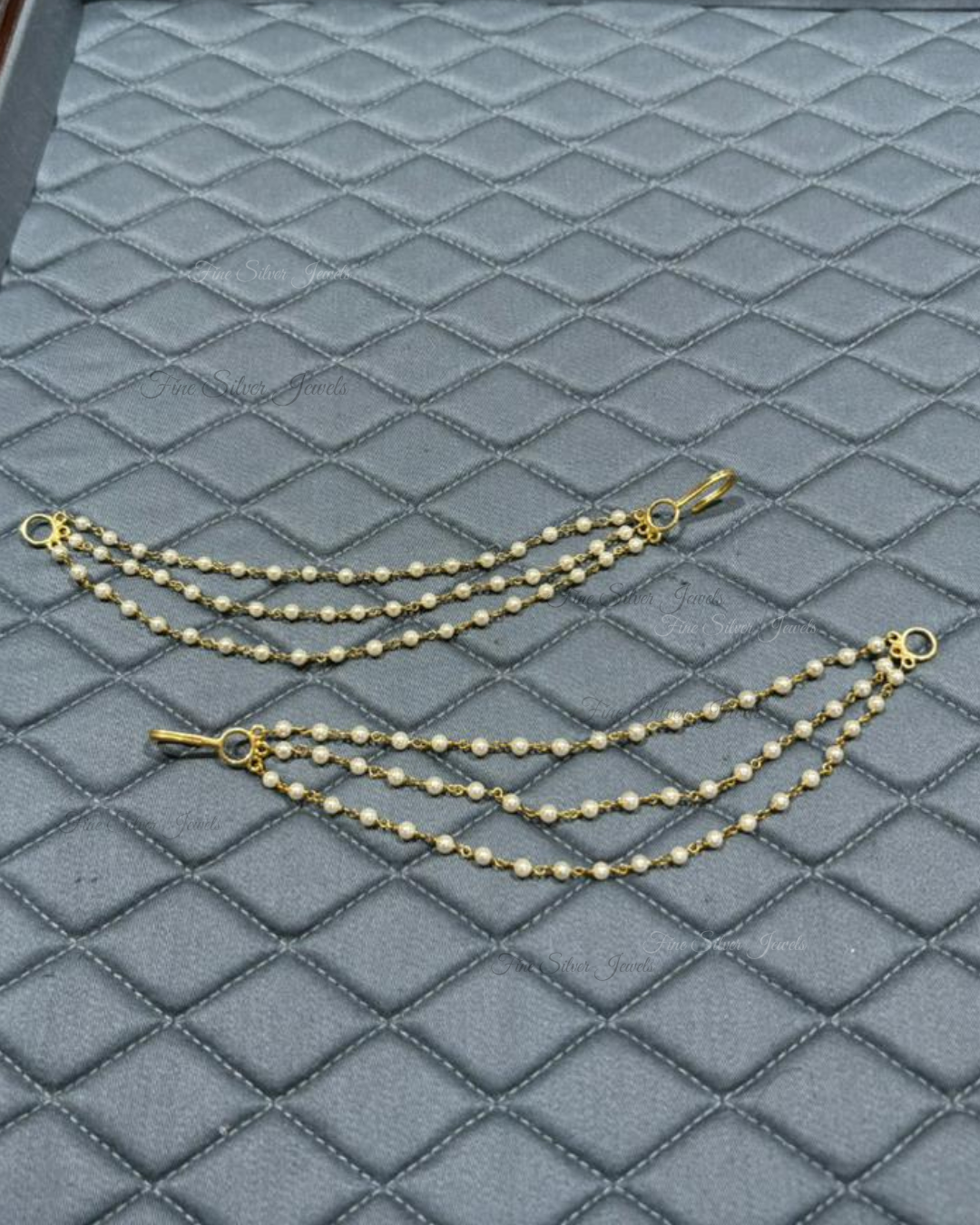 925 Silver Three Line Pearl Earchain