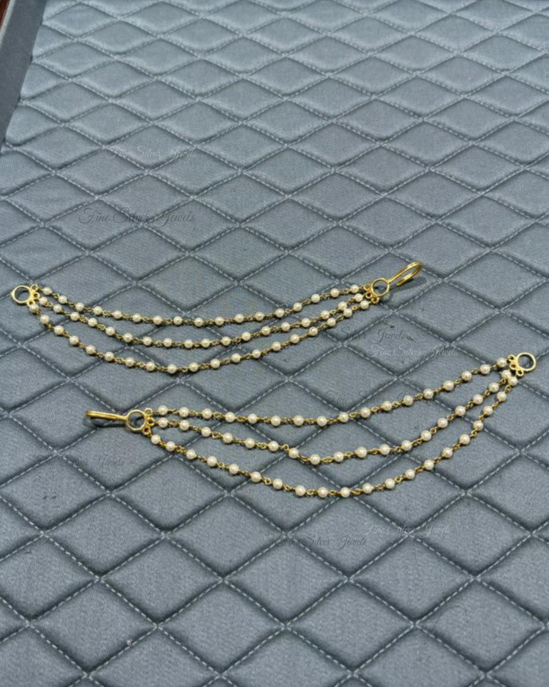 925 Silver Three Line Pearl Earchain