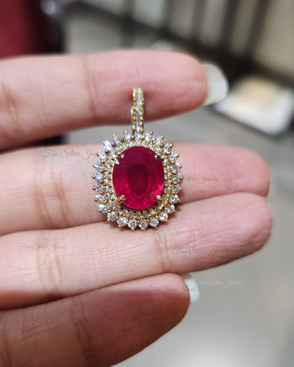 925 Silver Ruby Pendant Set