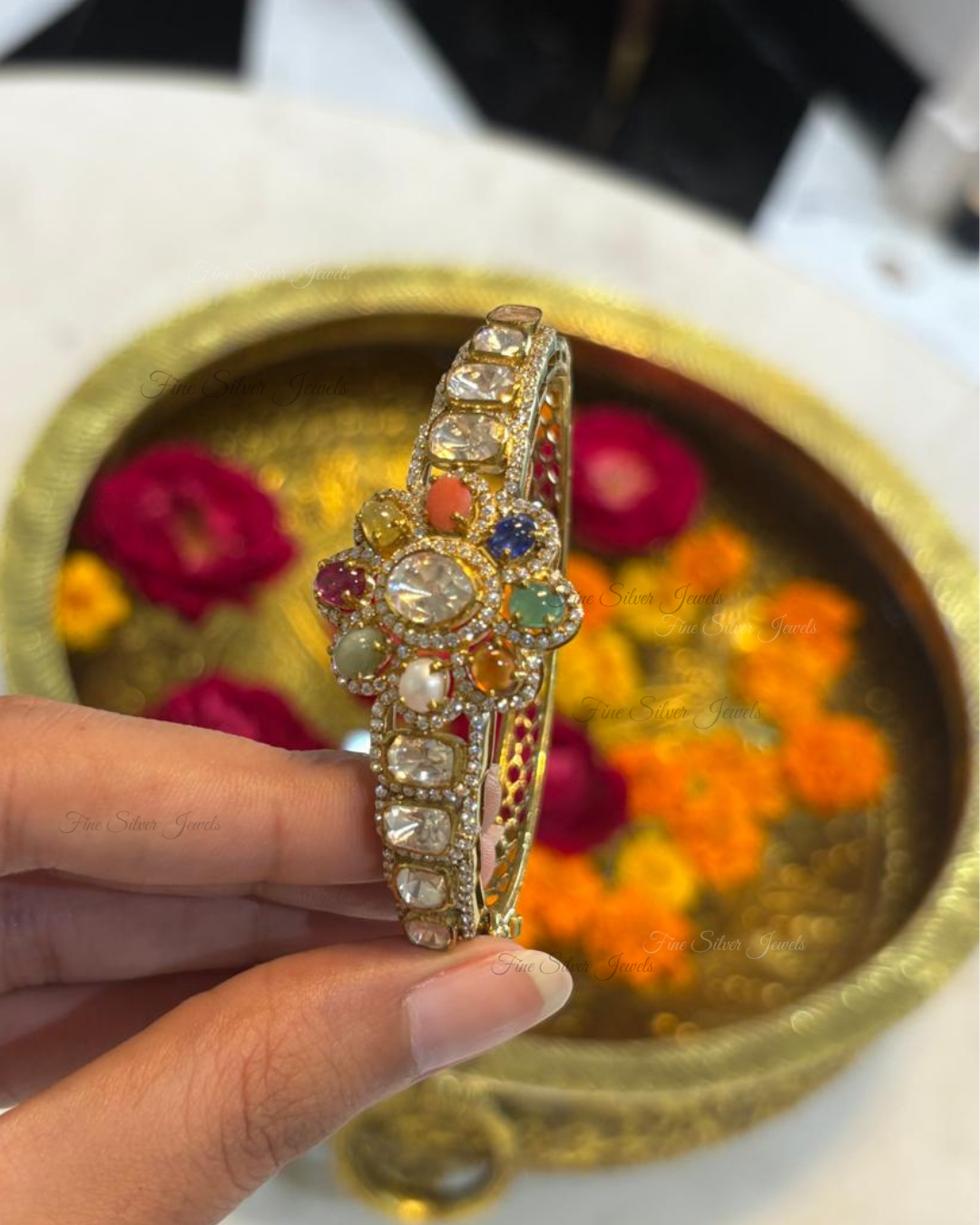 925 Silver Navrang Navratan Bracelet