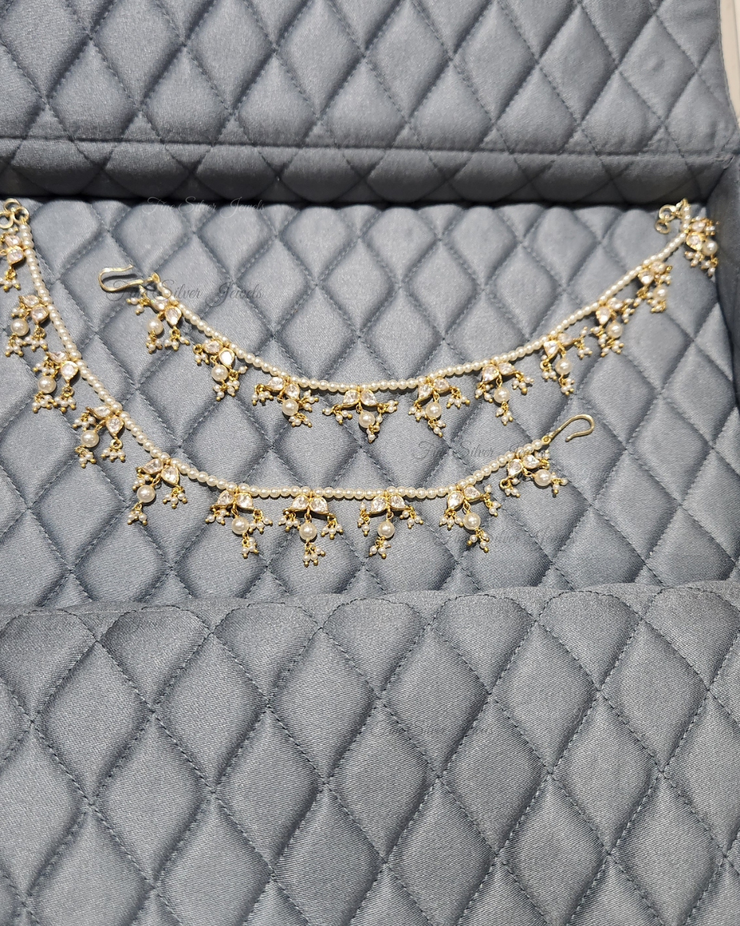 925 Silver Pearl Polki Earchain