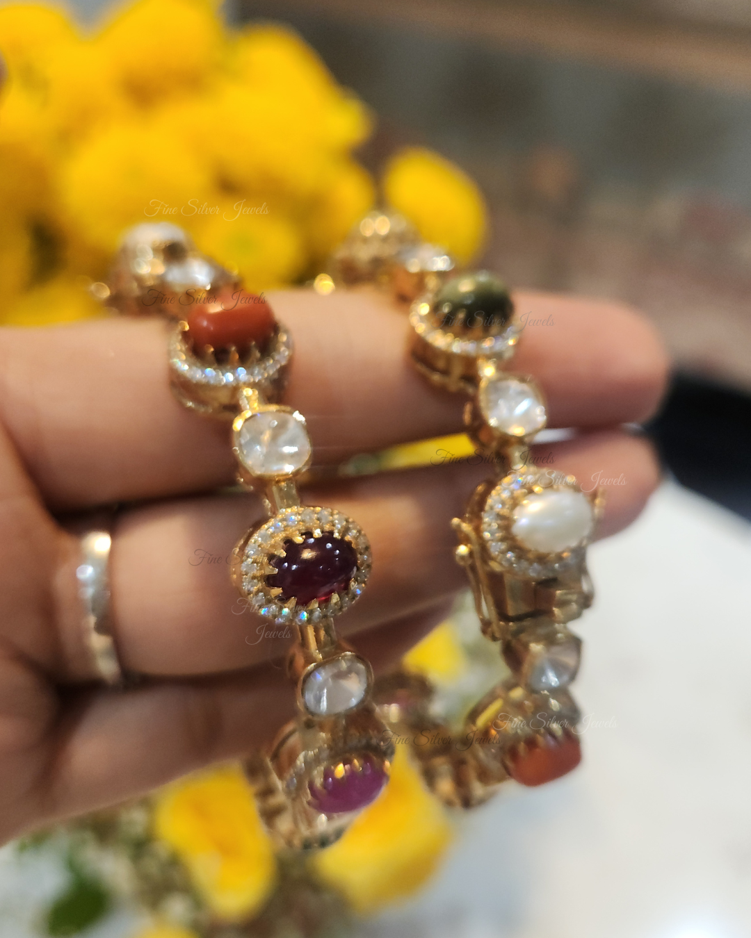 925 Silver Nava Navratan Bangle
