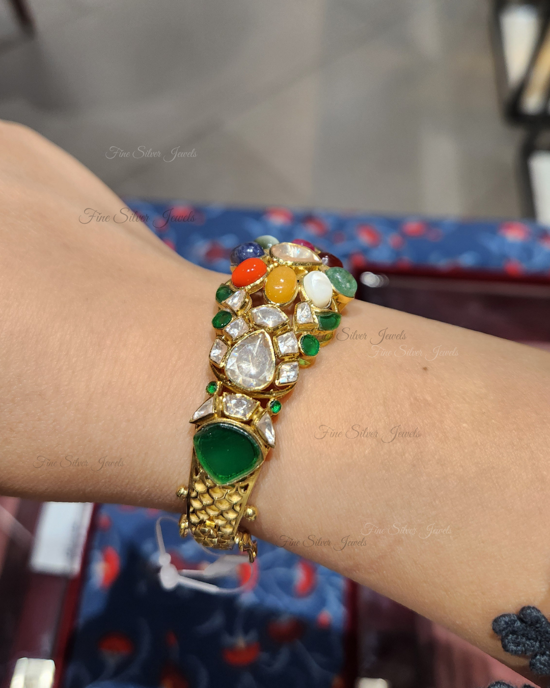 925 Silver Chavi Navratan Bracelet