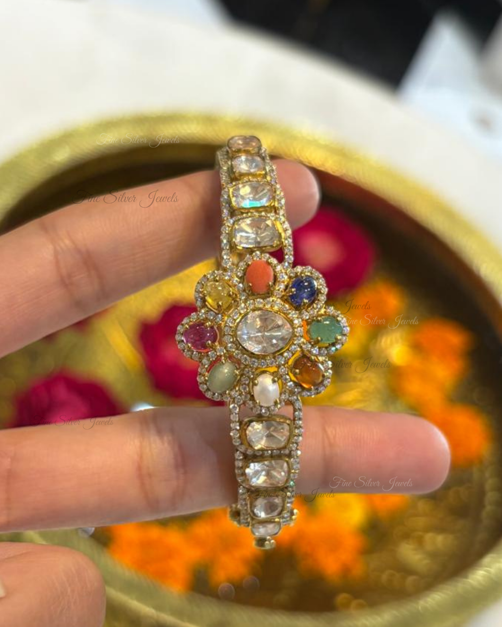 925 Silver Navrang Navratan Bracelet