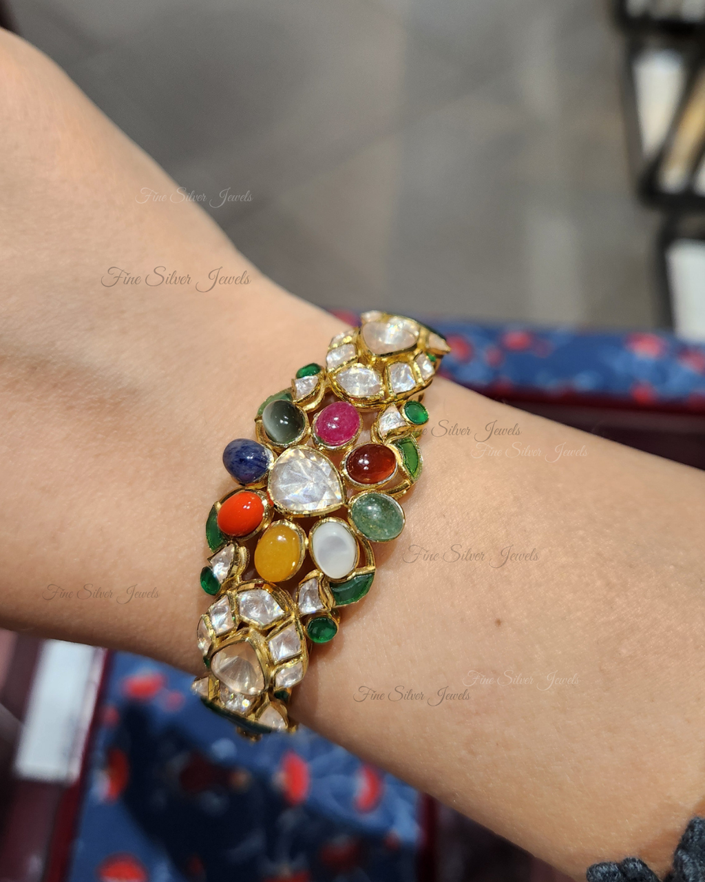 925 Silver Chavi Navratan Bracelet