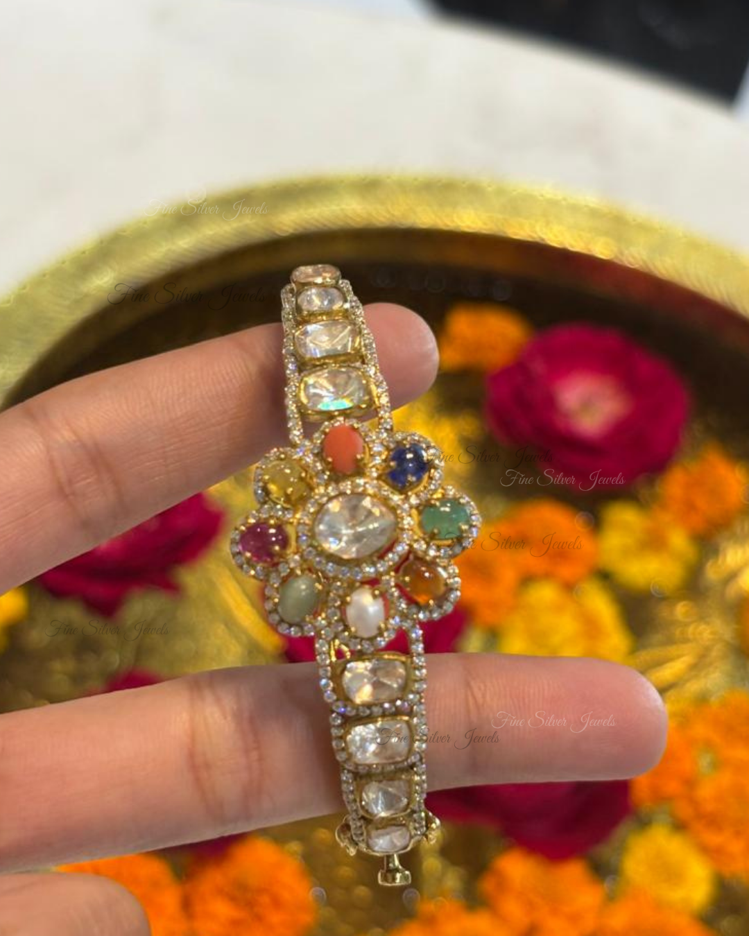 925 Silver Navrang Navratan Bracelet