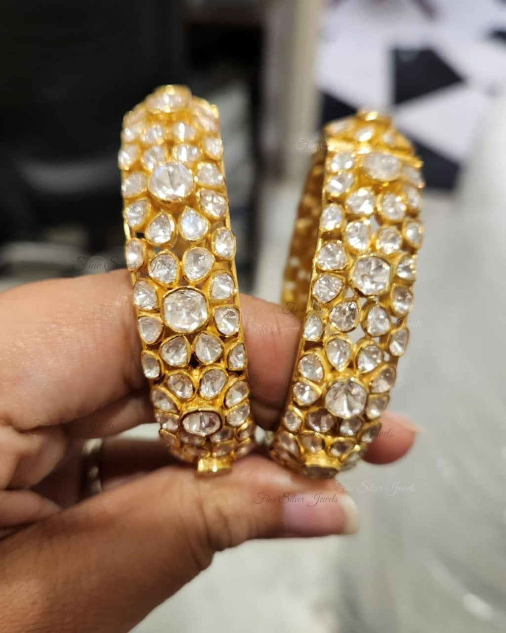 925 Silver Kumud Polki Bangle