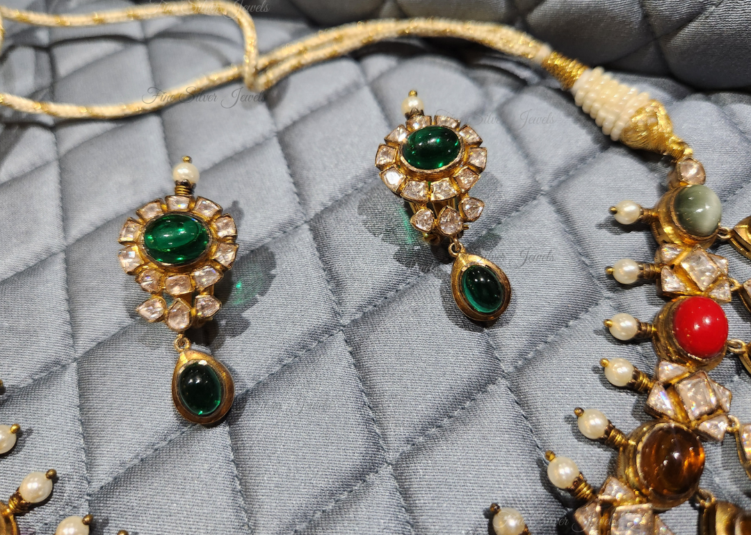 925 Silver Nava navratan Necklace Set