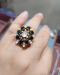 925 Silver Blue Sapphire Polki Ring