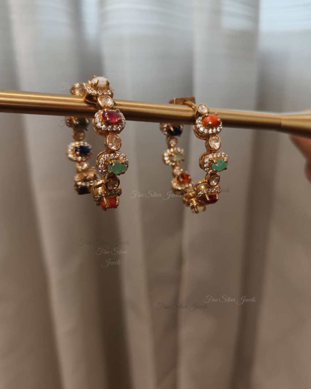 925 Silver Navratan Bali Earrings