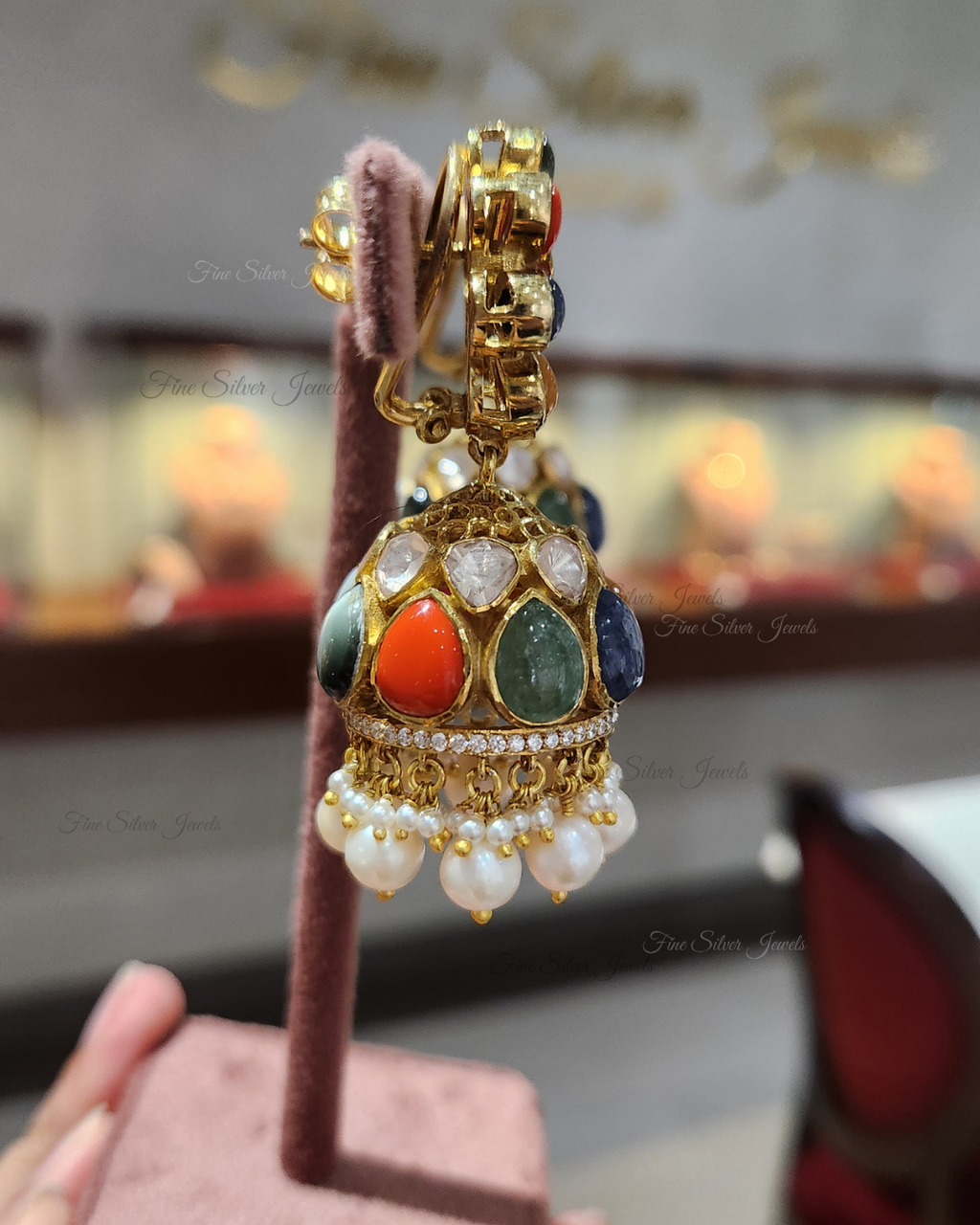 925 Silver Navrang Navratan Jhumka
