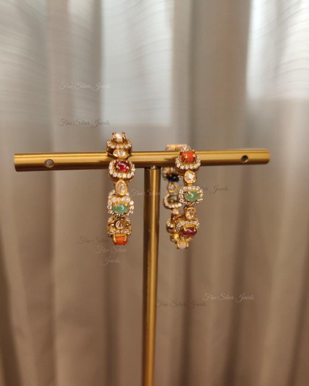 925 Silver Navratan Bali Earrings