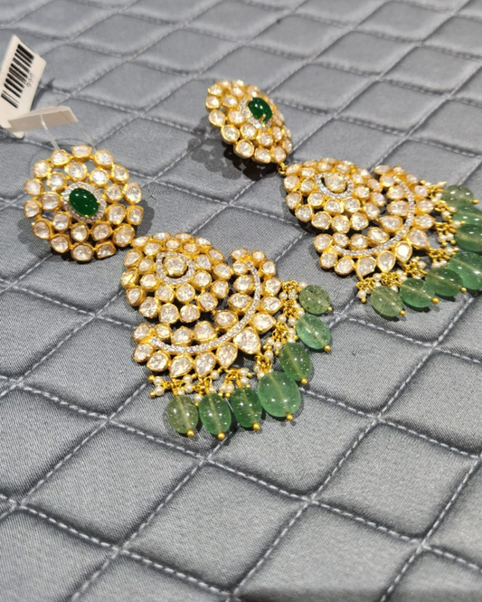 925 Silver WEDDING POLKI CHANDBALI EARRINGS