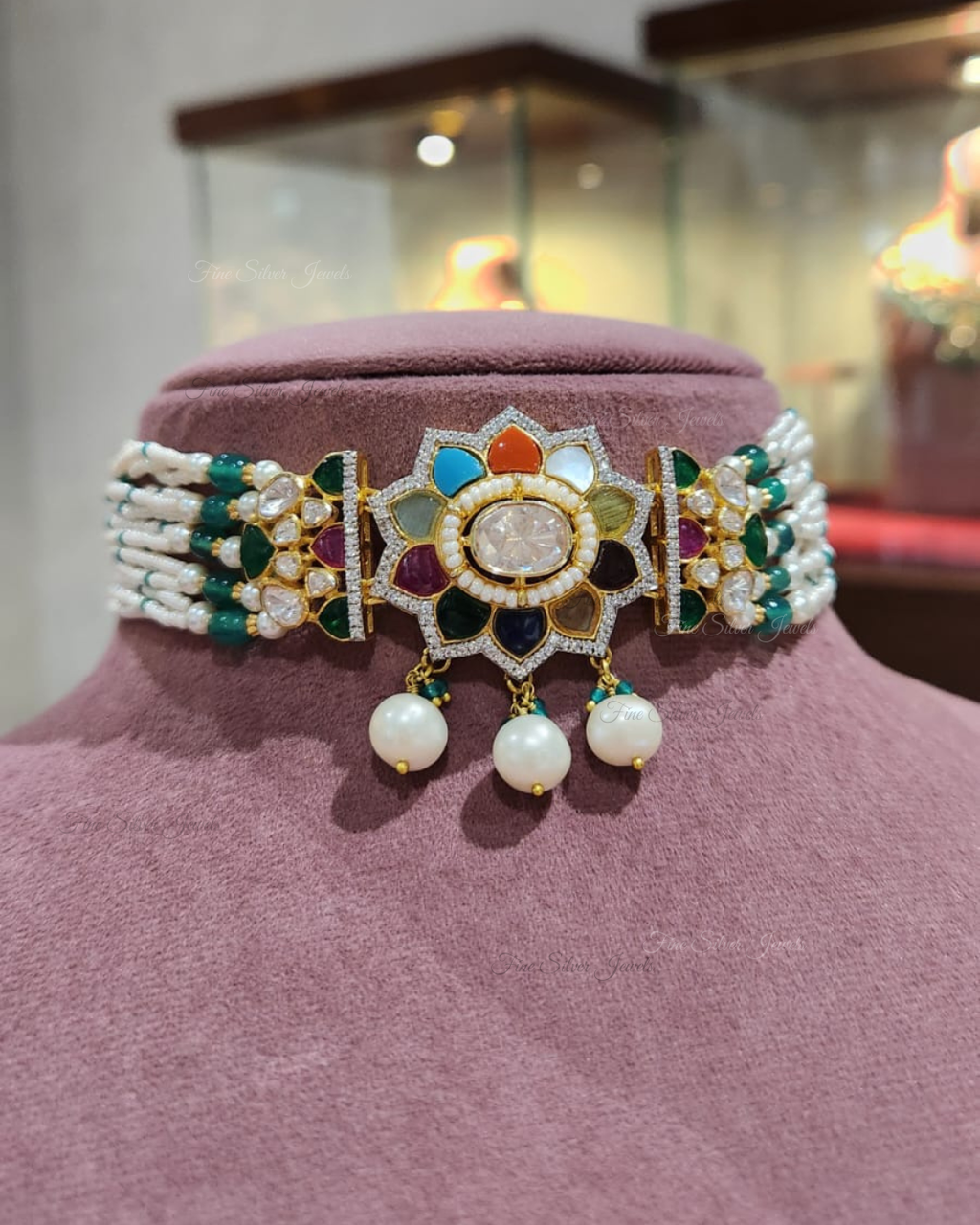 925 Silver Janaki Navratan Necklace