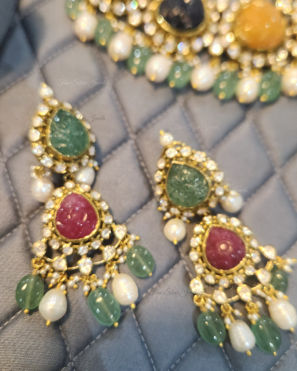 925 Silver Godavari Navratan Necklace Set