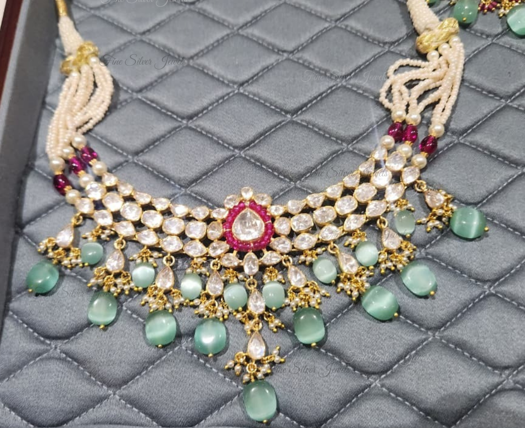 925 Silver Neev Polki Necklace Set