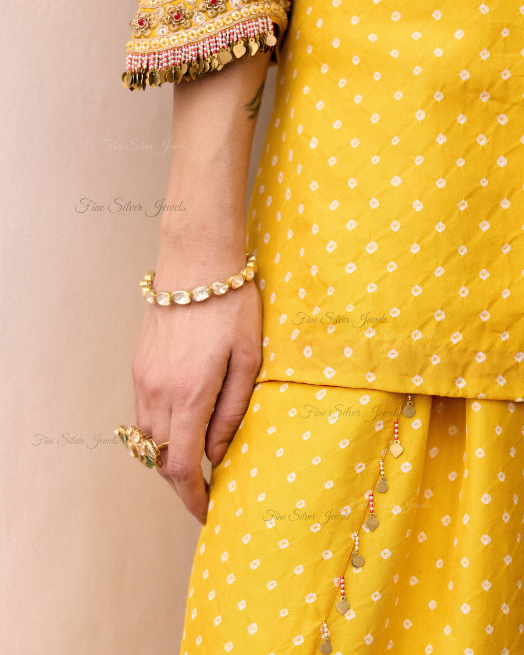 925 Silver Oval Polki Bangle