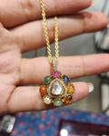 925 Silver Prachi Navratan Pendant Set