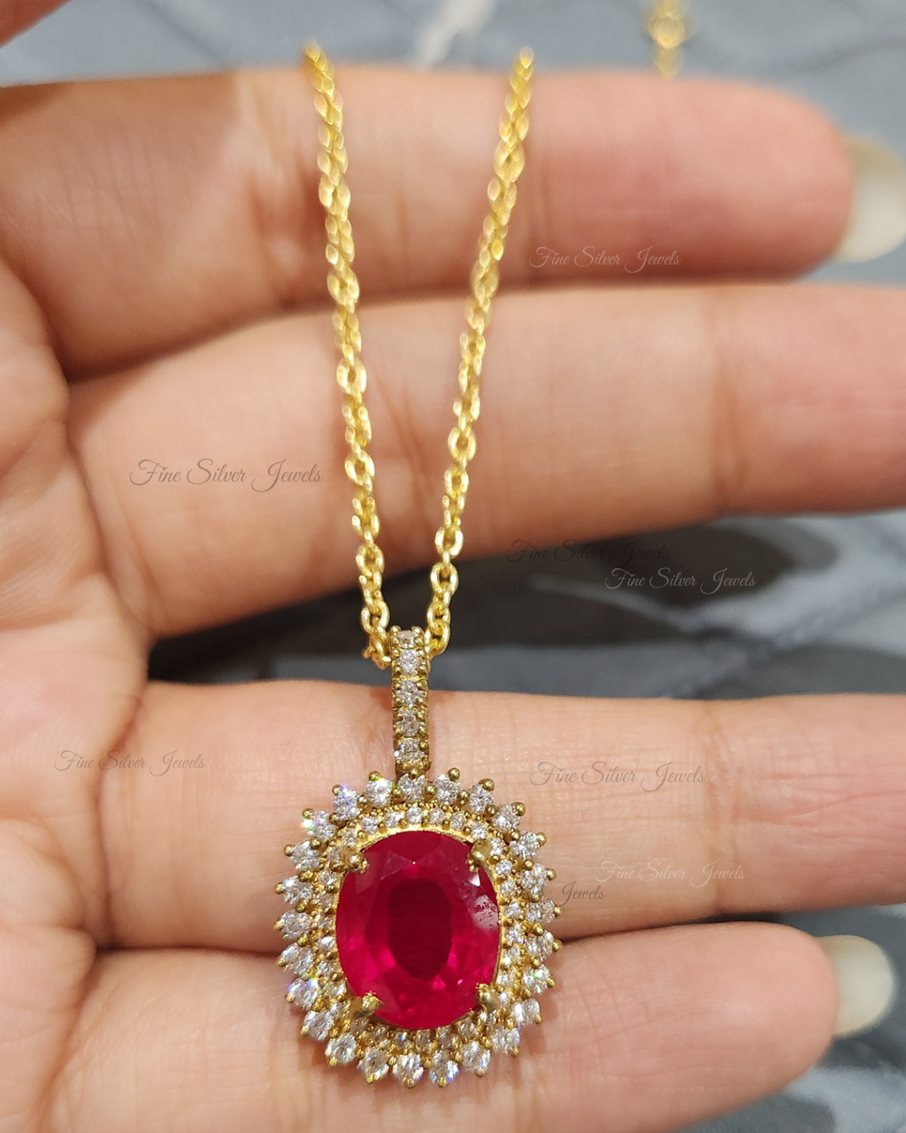 925 Silver Ruby Pendant Set