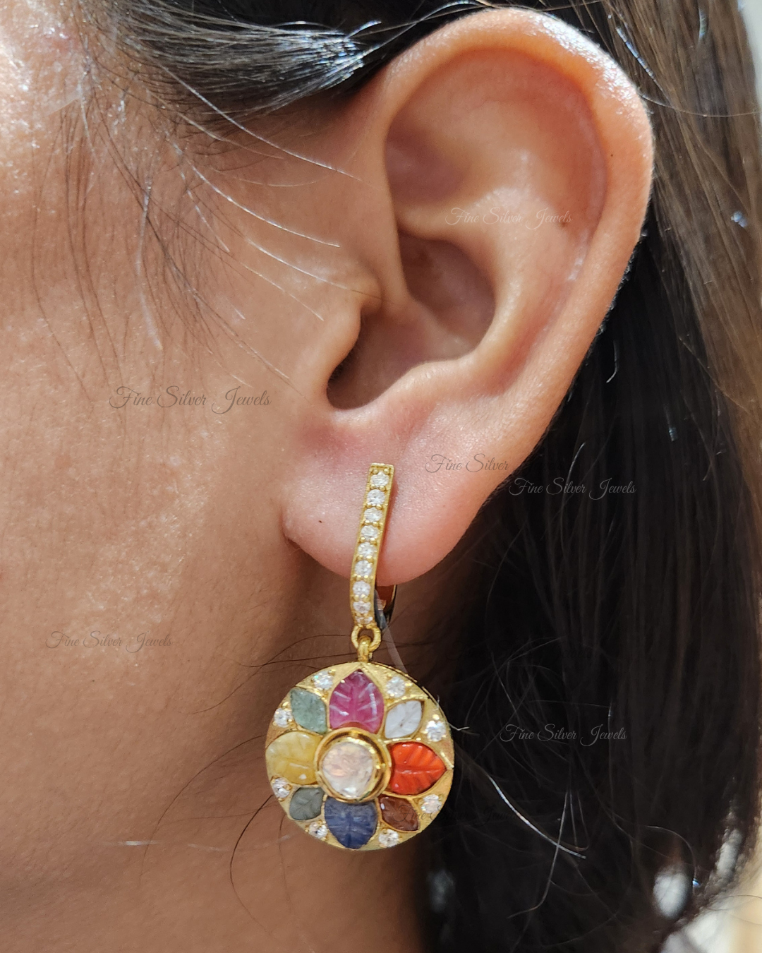 925 Silver Yogini Navratan Earring