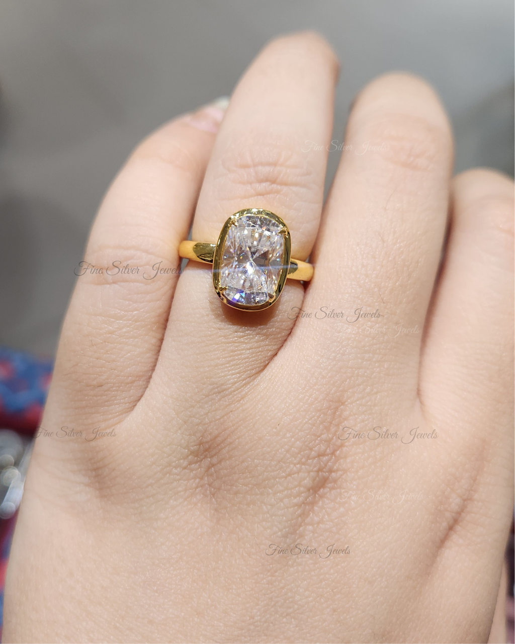 925 Silver Elongated Cushion 3ct GRA Moissanite Ring
