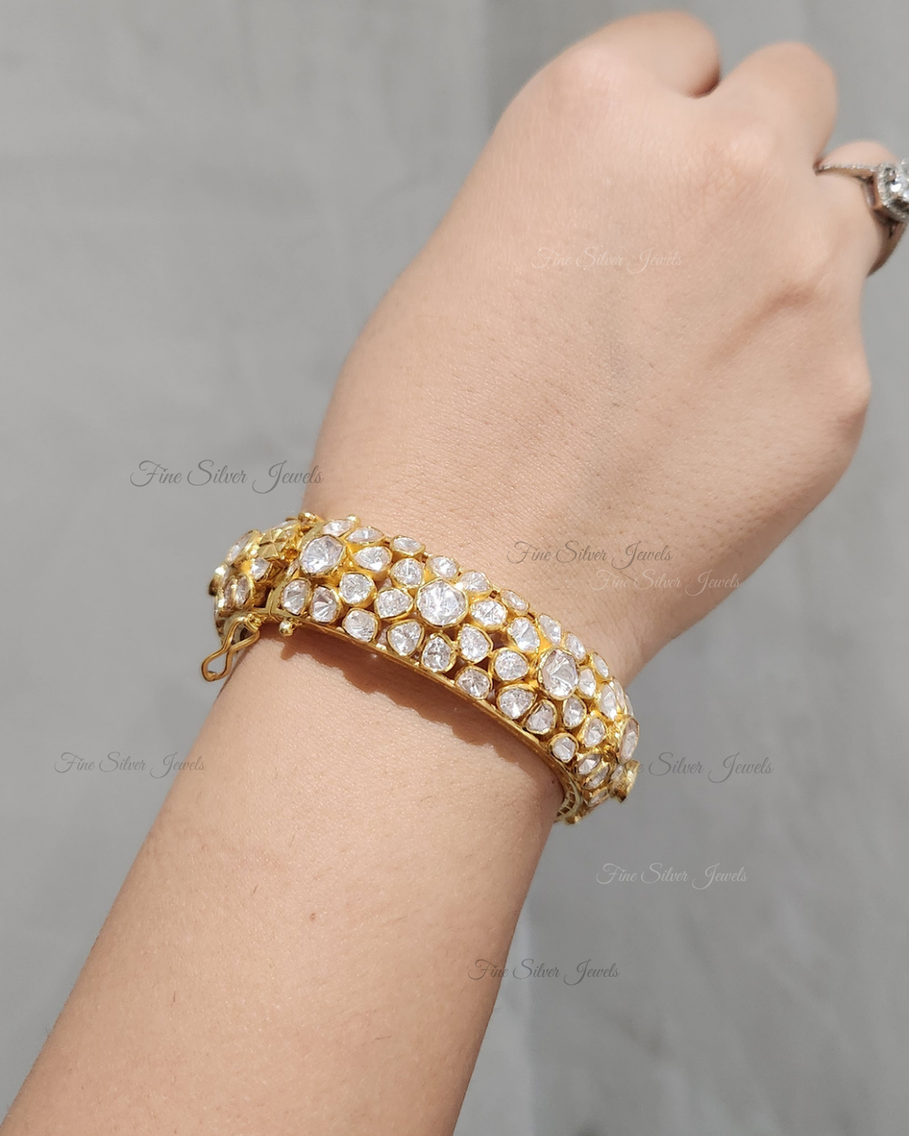 925 Silver Kumud Polki Bangle