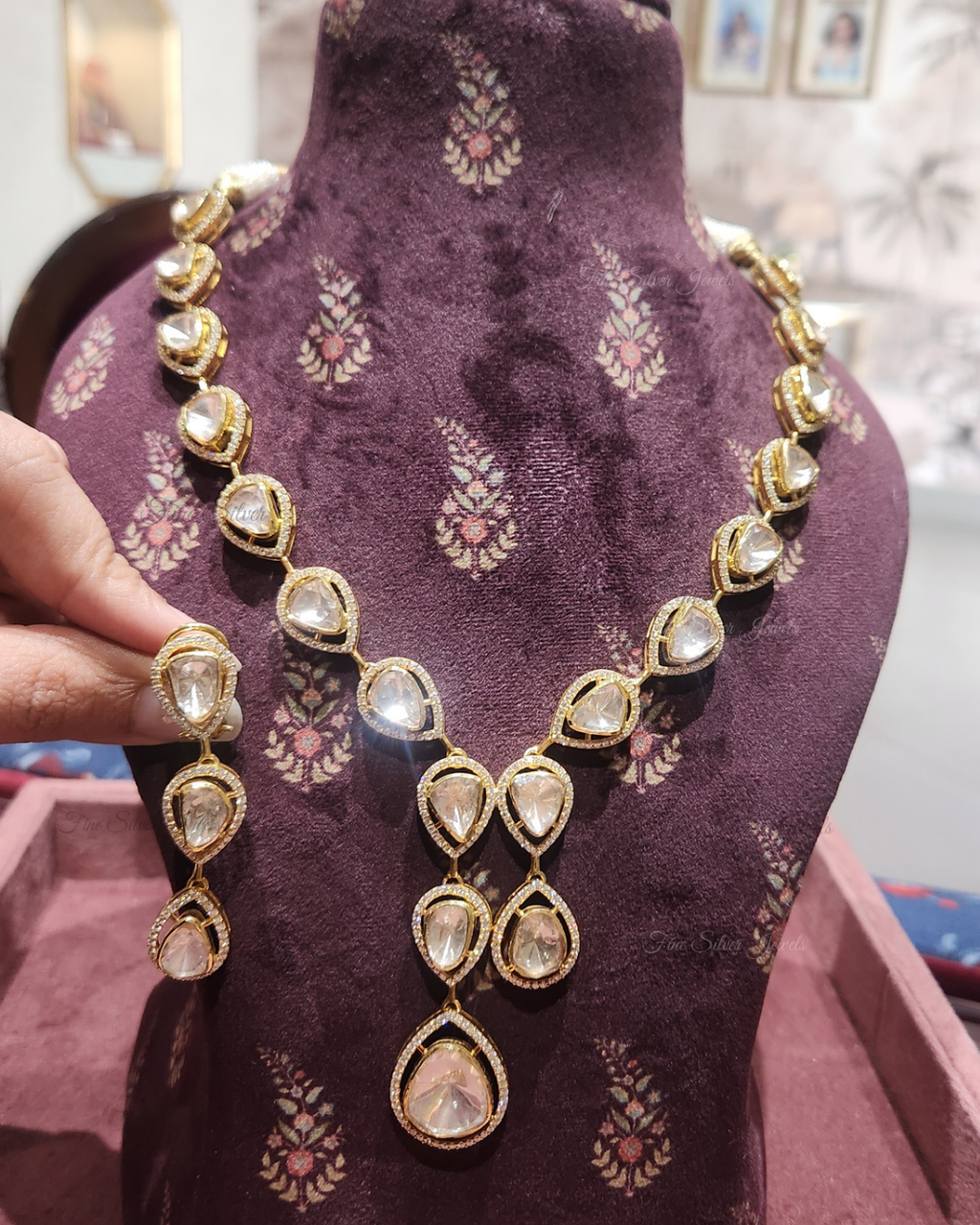 925 Silver Tripti Polki Necklace Set