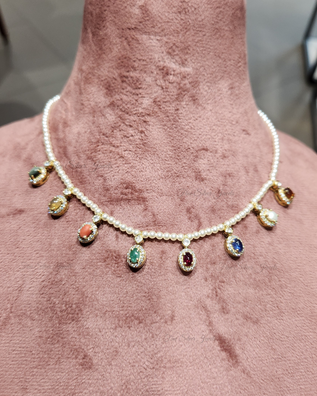 925 Silver Navratan Necklace