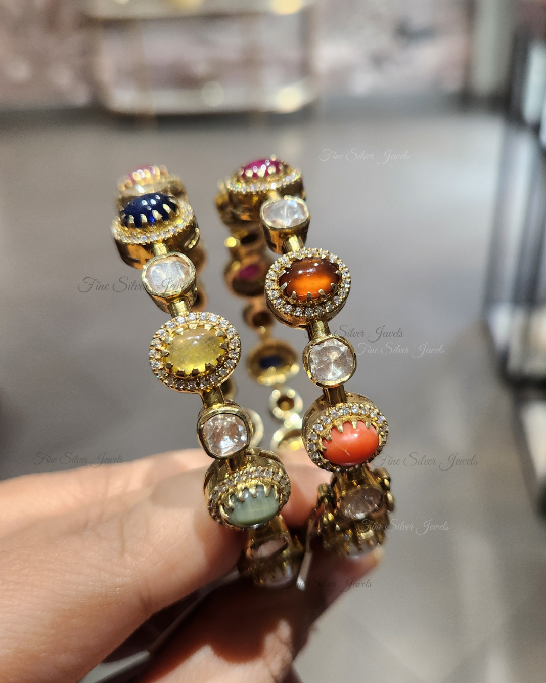 925 Silver Nava Navratan Bangle