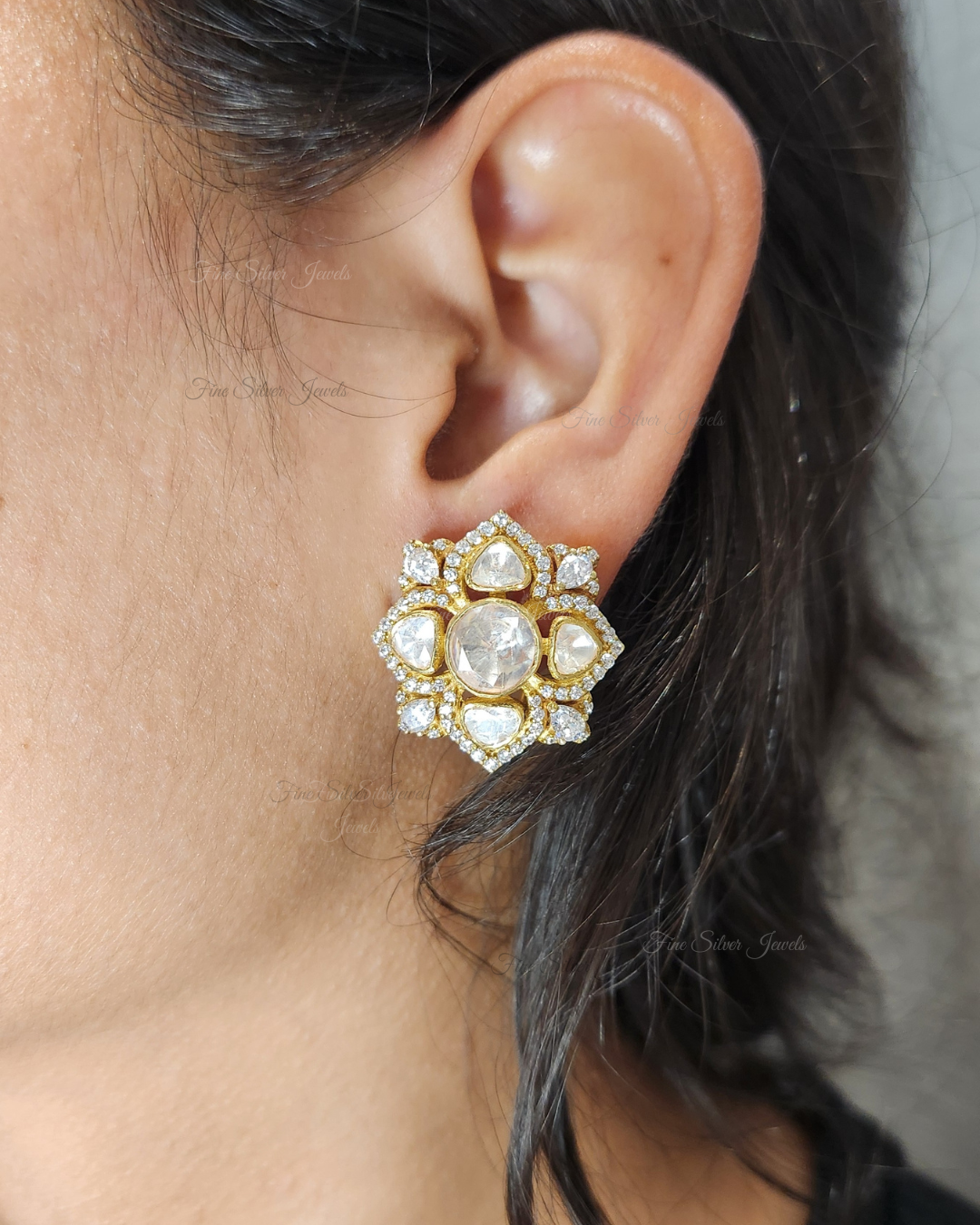 925 Silver Shehla Polki Earring
