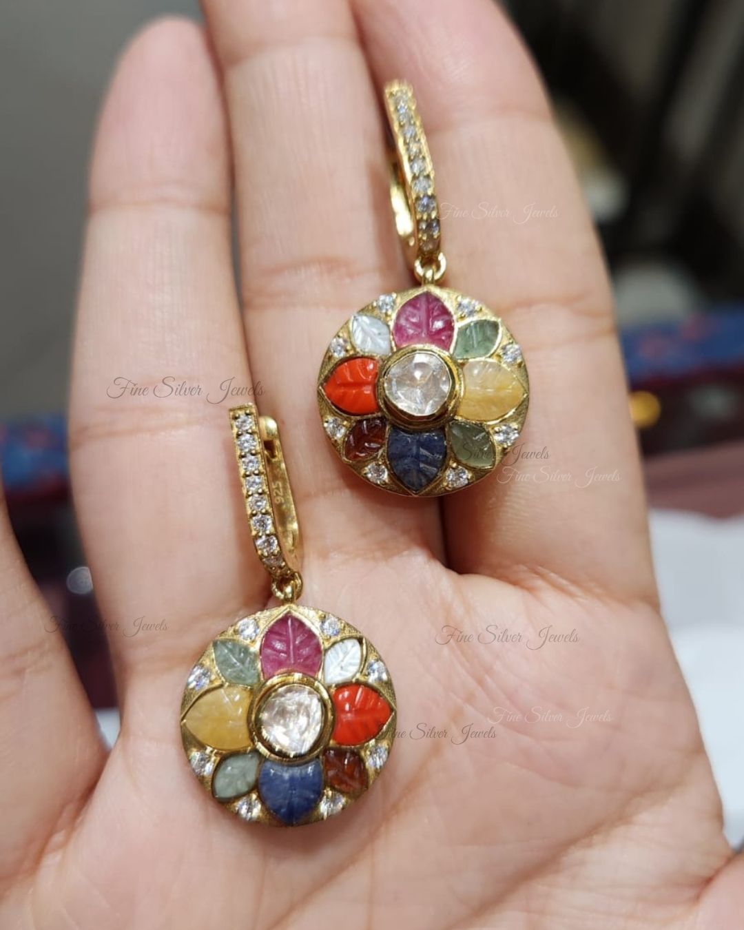 925 Silver Yogini Navratan Pendant Set