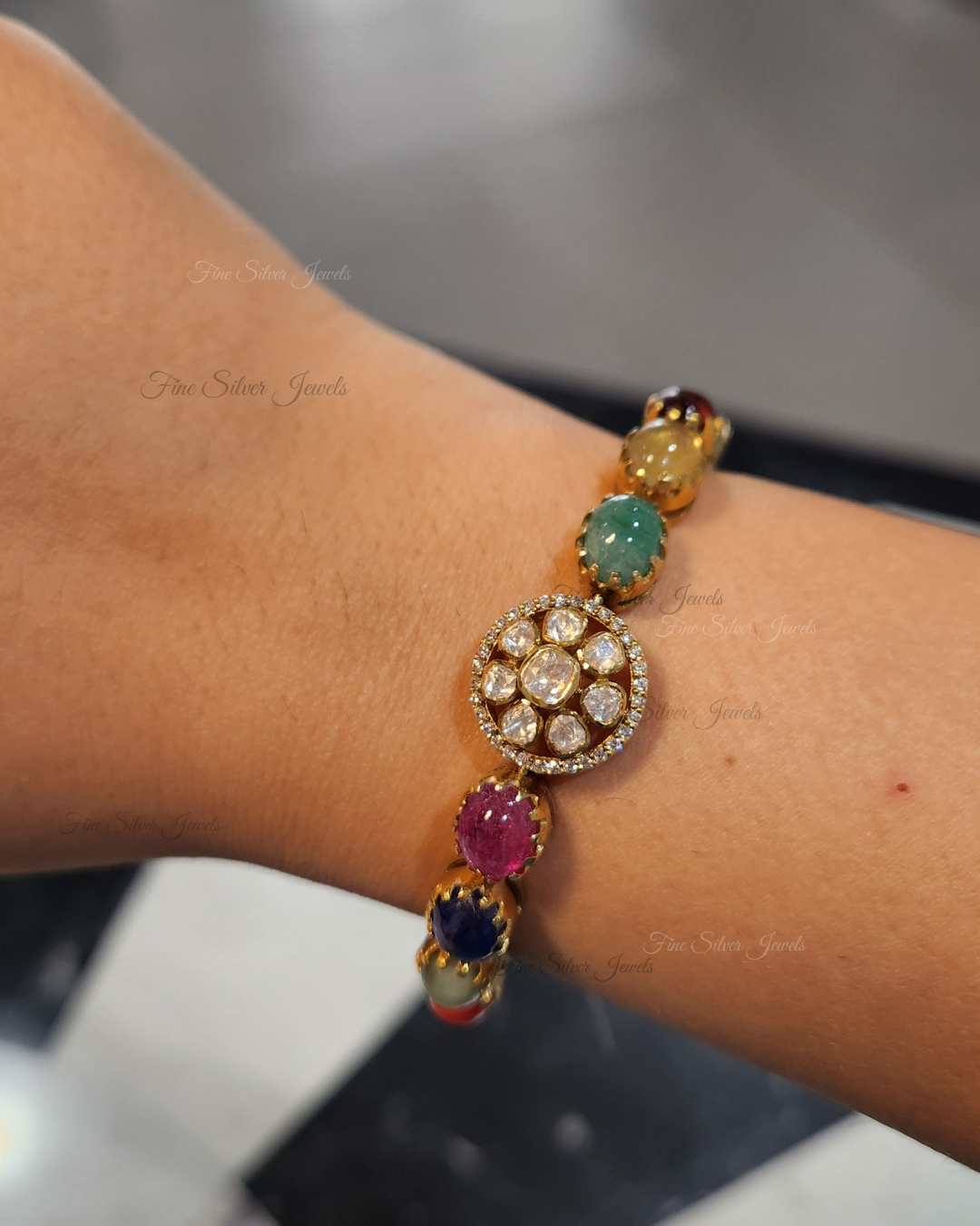 925 Silver Mahira Navratan Bracelet