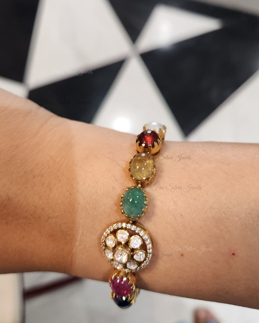 925 Silver Mahira Navratan Bracelet