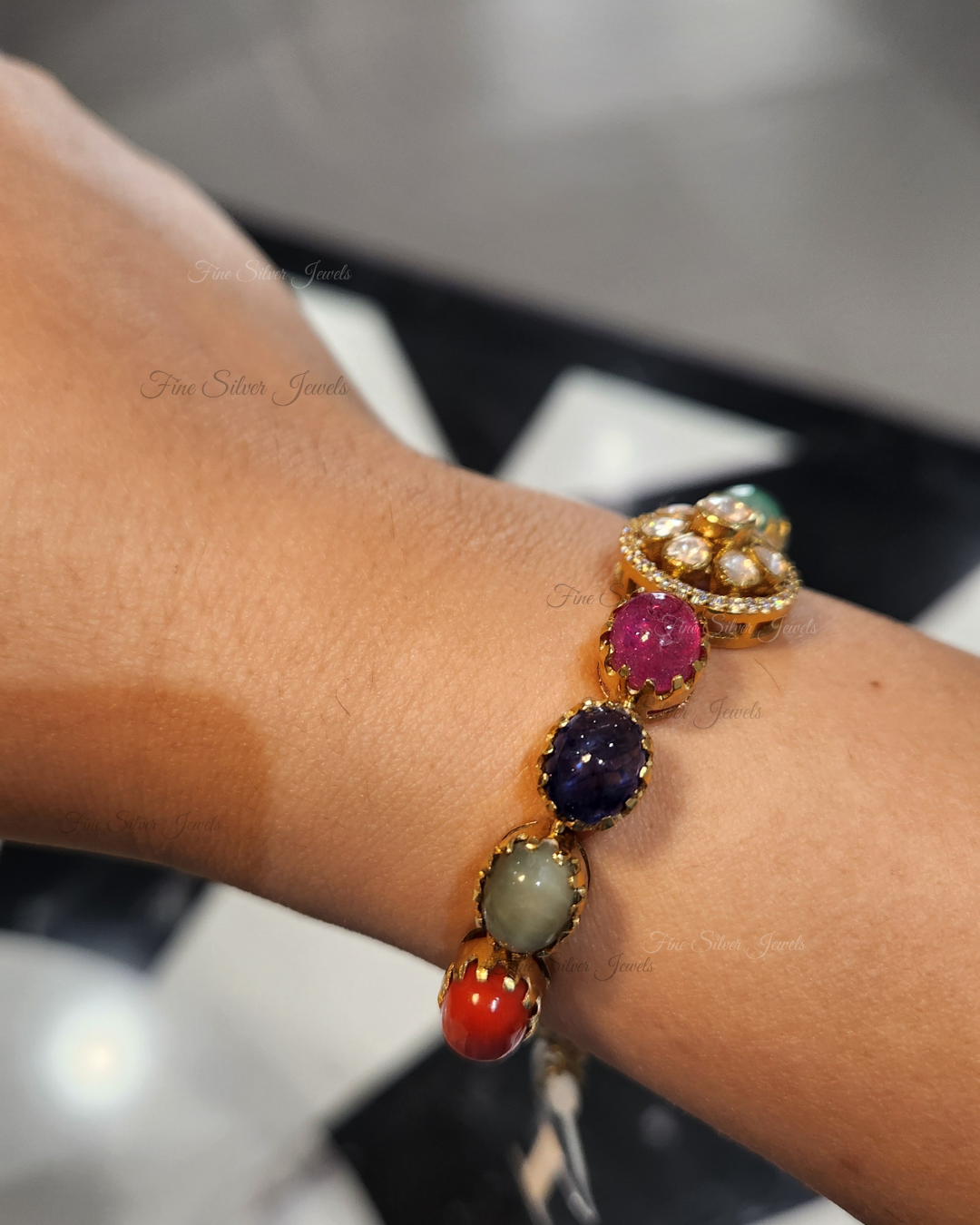 925 Silver Mahira Navratan Bracelet