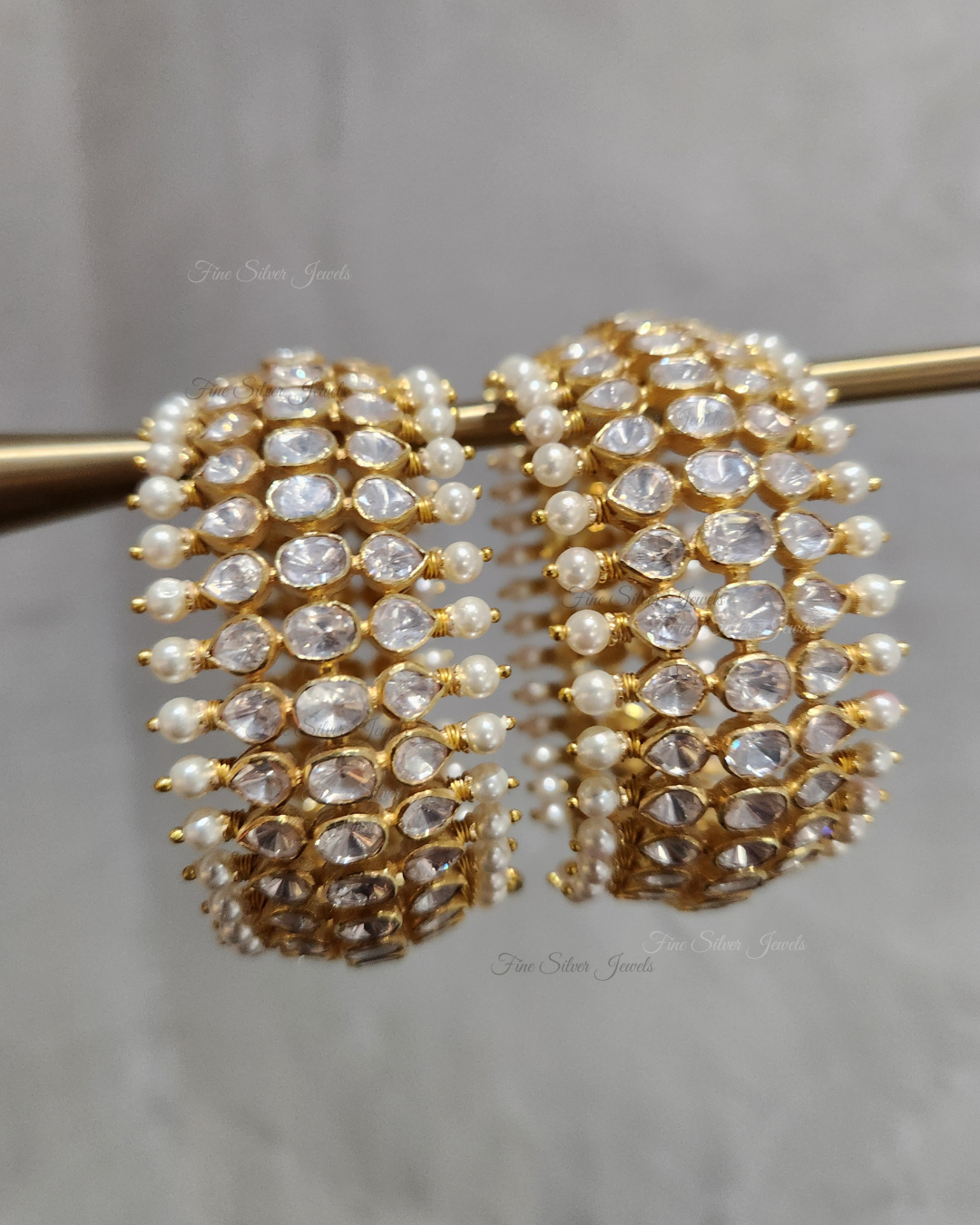 925 Silver Three line polki bangle