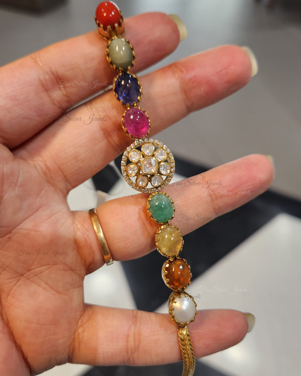 925 Silver Mahira Navratan Bracelet