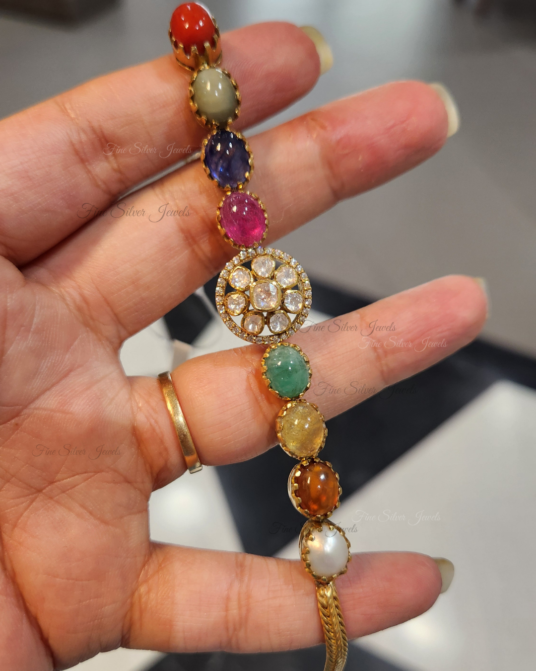 925 Silver Mahira Navratan Bracelet