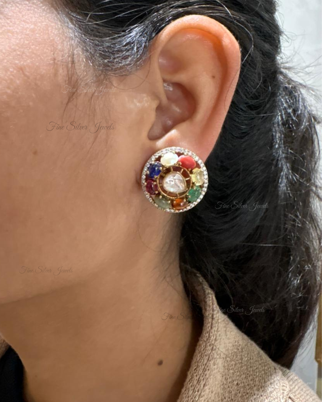 925 Silver Jaya Navratan Earring