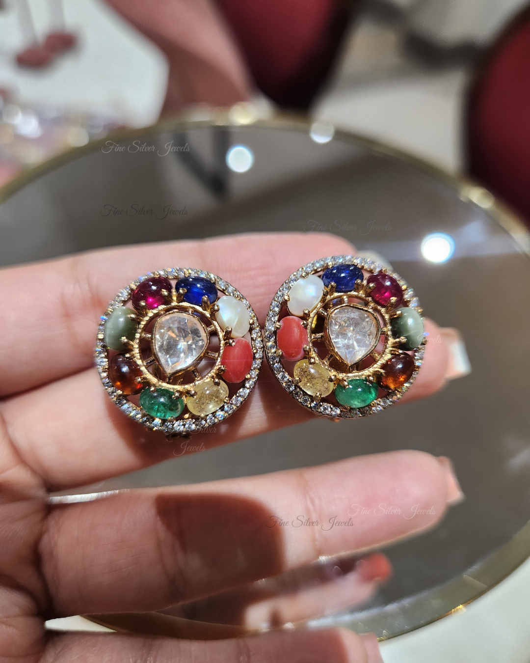 925 Silver Jaya Navratan Earring