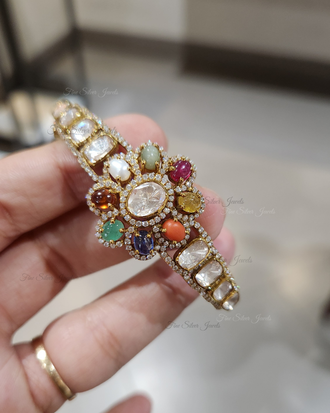 925 Silver Navrang Navratan Bracelet