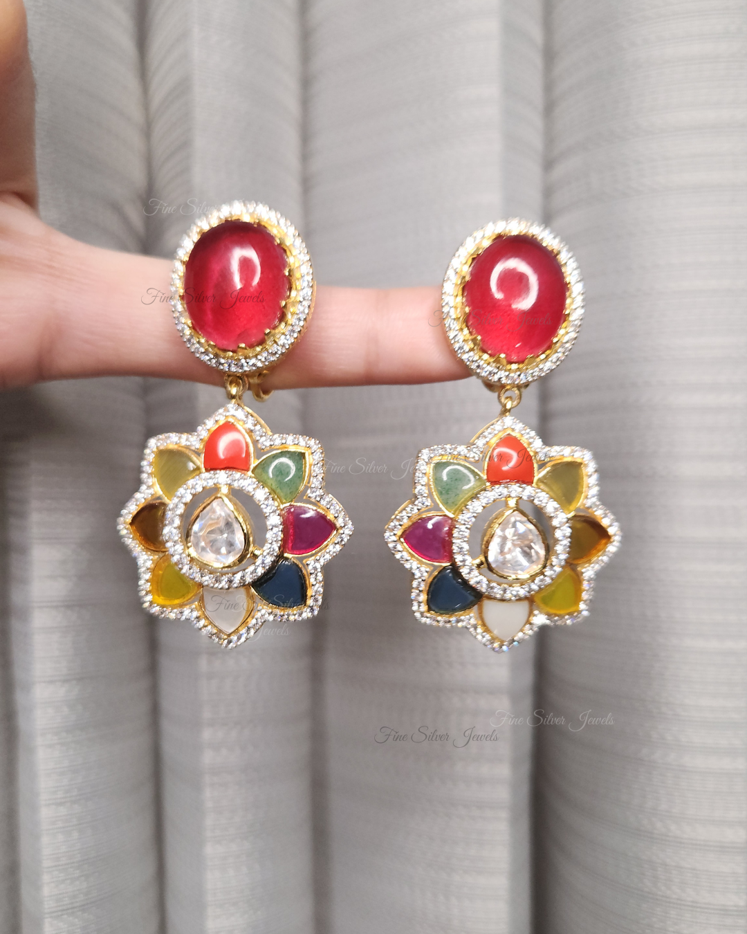 925 Silver Janaki Navratan Earring