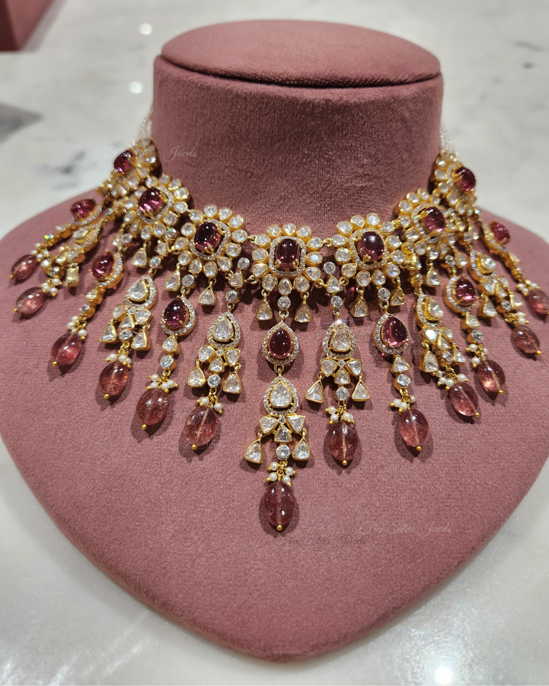 925 Silver Heaven Polki Necklace Set